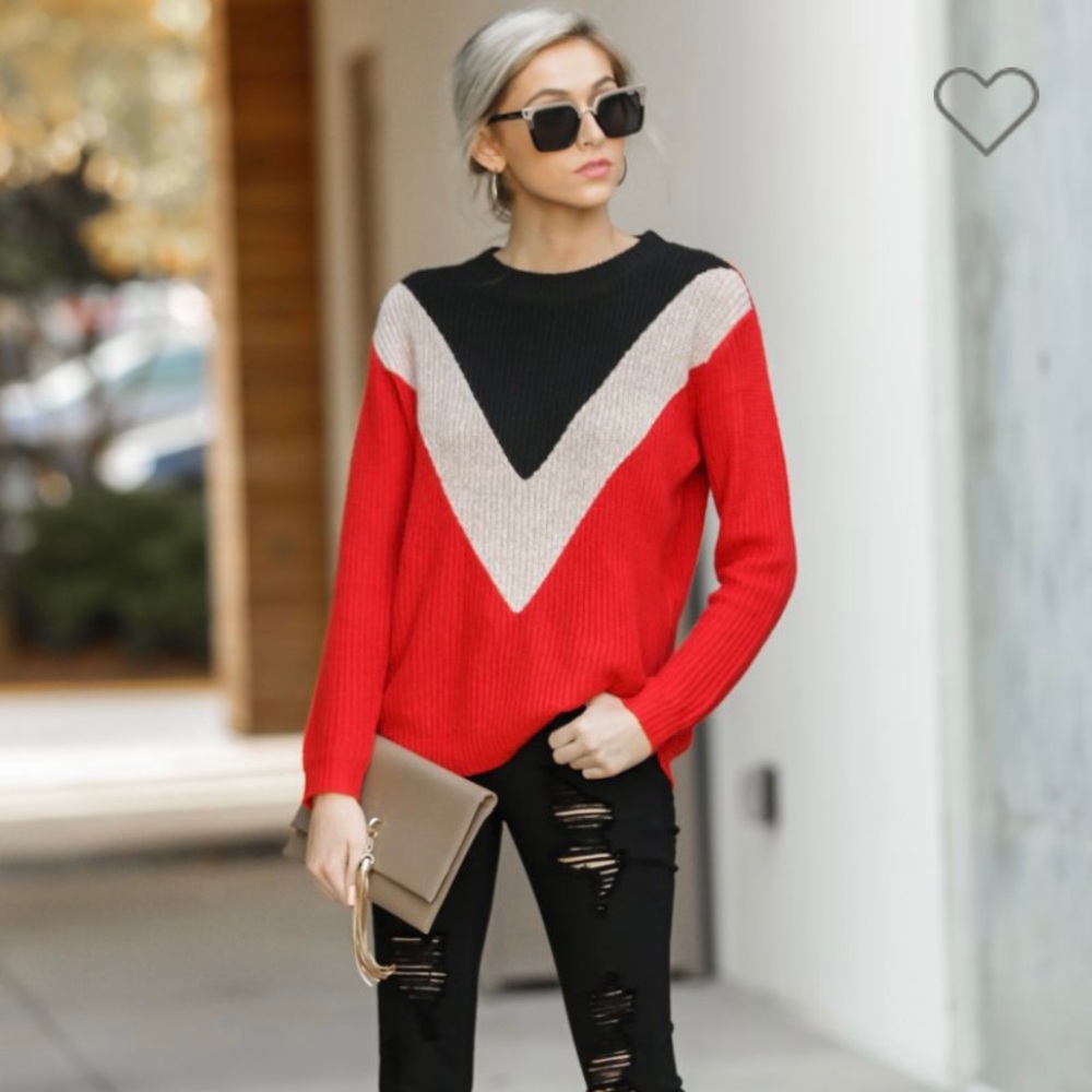 Catching Love Red Chevron Sweater